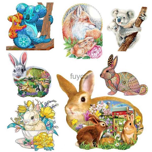 Andere Veranstaltung Party Supplies Kaninchen Holz Tier Puzzle für Kinder Erwachsene Hase Koala Holz Puzzle Kinder Puzzle Bildung Spielzeug Geschenke Ostern Dekor YQ240116