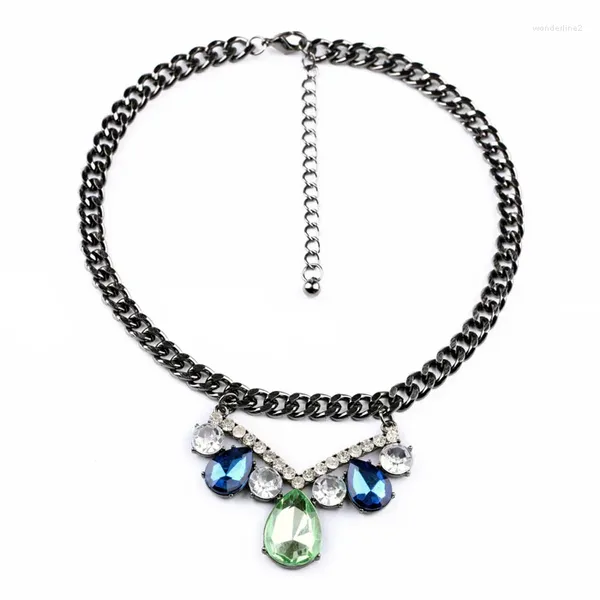 Colares Pingente Uer Azul Verde Waterdrop Curto Colar Hematita Cadeia Cristal Moda Jóias