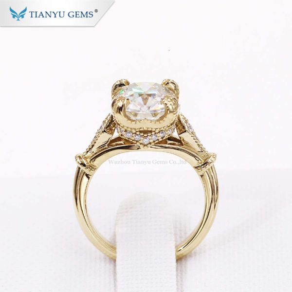 Tianyu personalizzato anello di fidanzamento in moissanite con taglio vecchio mio in oro giallo 14K/puro per donna