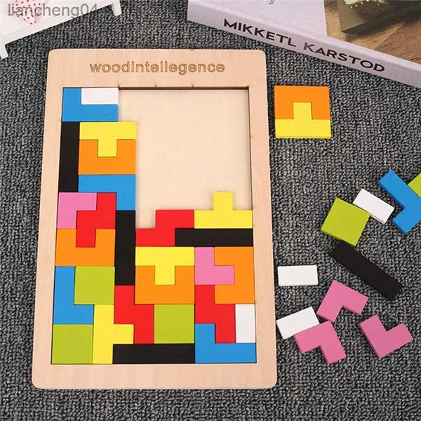 Puzzle 3D Puzzle 3D Tangram in legno Giocattoli per bambini Tetris colorati Gioco per bambini in età prescolare Giocattolo educativo intellettuale per i bambini
