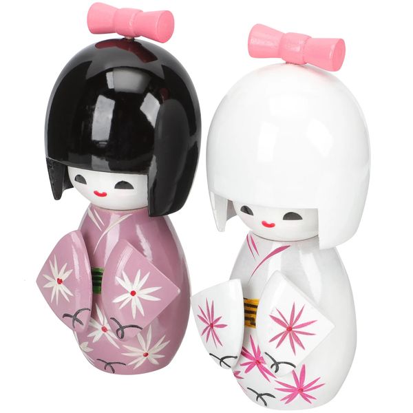 2 adet ahşap kimono Japon hediye parti süsü sanatsal stil Kimonos Geleneksel Dekor Masa Dolls 240116