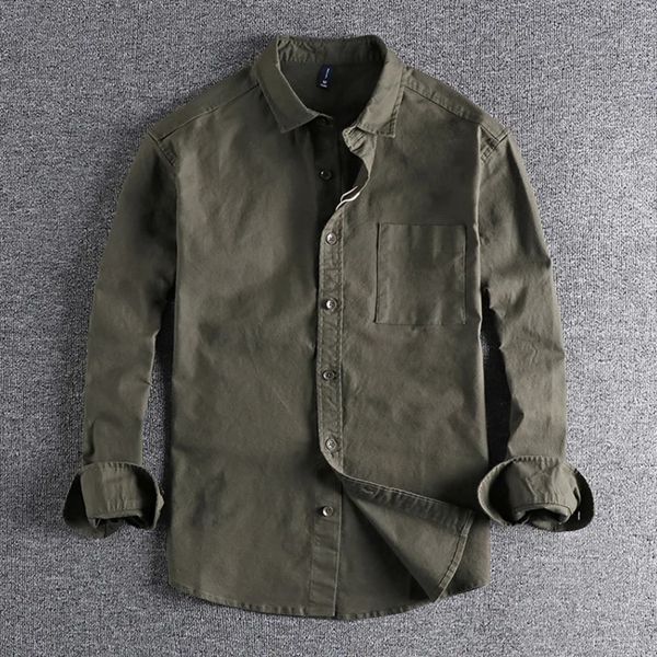 Amekaji camisa de carga masculina manga longa lavada algodão puro uniforme militar luz casual trabalho estilo safari camisas masculinas casacos superiores 240115