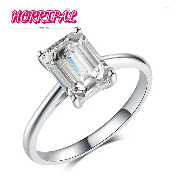 Anelli a grappolo HORRIPAL 5x7mm Taglio smeraldo D VVS1 Anello in moissanite S925 Argento placcato platino 18k Scintillante Elegante fidanzamento nuziale GRA