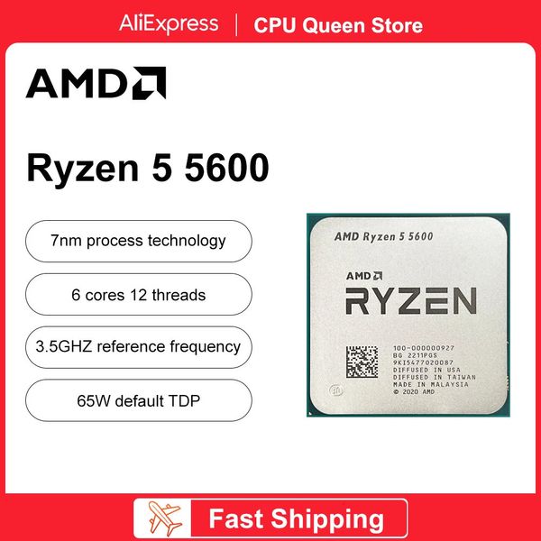 Processador Ryzen 5 5600 R5 5600 3.5GHz 6 Core 12 Thread CPU 7NM L3 = 32M 100-000000927 Soquete AM4 Gaming processador 240115
