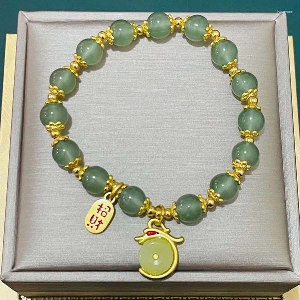 Braccialetti a maglie 2024 Bracciale drago di cristallo verde stile cinese per donna Regalo di anno di gioielli con ciondolo Lucky Nafu in rilievo semplice