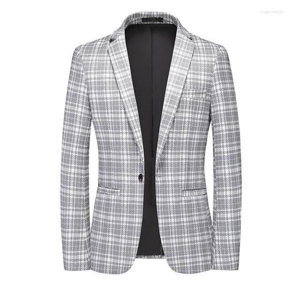 Ternos masculinos 2024 terno casual blazer homens outono vintage xadrez formal casaco masculino inverno moda manga longa turndown colarinho botão jaquetas finas