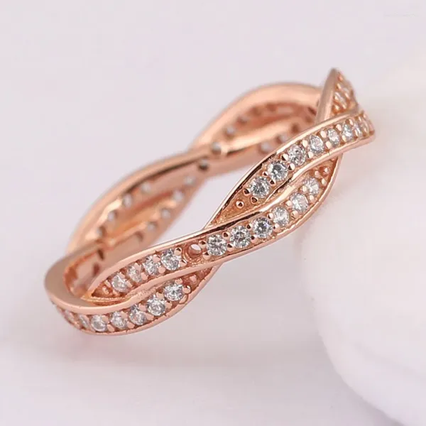 Anelli a grappolo Originali in oro rosa Pave Love Eterno intrecciato con anello di cristallo per le donne Regalo di nozze in sterline 925 Gioielli in Europa