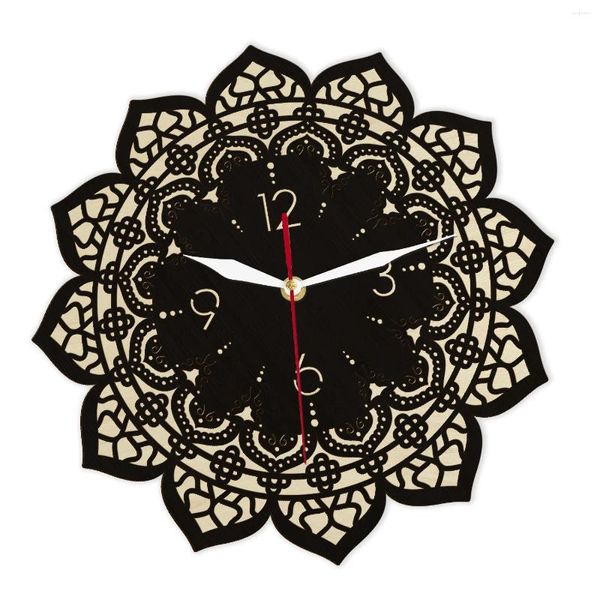Relógios de parede Filigrana Mandala Delicada Renda Sotaque Relógio Silencioso Varredura Natural Bétula De Madeira Decoração de Casa Woodland Pendurado Arte Relógio