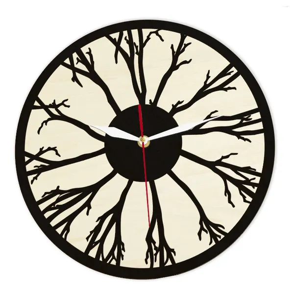 Orologi da parete Orologio con movimento silenzioso dell'albero della vita per soggiorno Orologio in legno per decorazioni per la casa con ramo in legno tagliato a laser a doppio strato