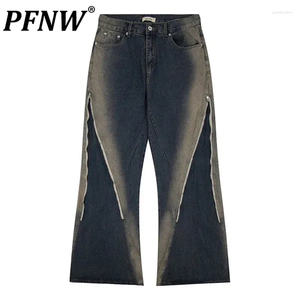 Jeans da uomo PFNW Spary Cerniera dipinta Svasato Hip Hop Pantaloni maschili High Street in denim Pantaloni casual dritti 2024 Primavera 28W2663