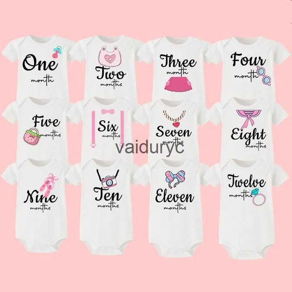 Rompers Milestone Baby Grow Bodysuit Girls 1-12 meses Pictures de presente de chá de bebê Month Mensal Macacão Roupa Infantil Romper H240508