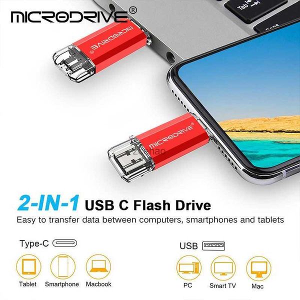 Unidades flash USB TYPE C OTG Unidades flash USB 2.0 2 em 1 Memory Stick Pen Drive 64 GB 128 GB de alta velocidade para telefone Android 16 GB 32 GB de armazenamento externo