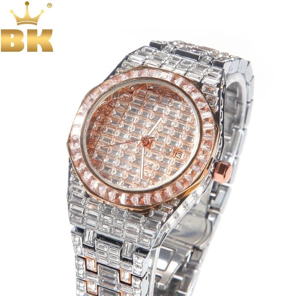 THE BLING KING – montre pour hommes, carré en Zircon, grand cadran glacé, rose, noir, acier inoxydable, strass de luxe, 240115