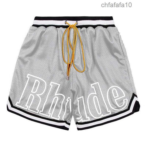 Designer-Shorts Rhude Herren Capsule Sommer Strandhose Mesh-Material Atmungsaktiv Schweiß Locker Fitness Basketball Herren Kurz Grau Größe M-3XL MT0B