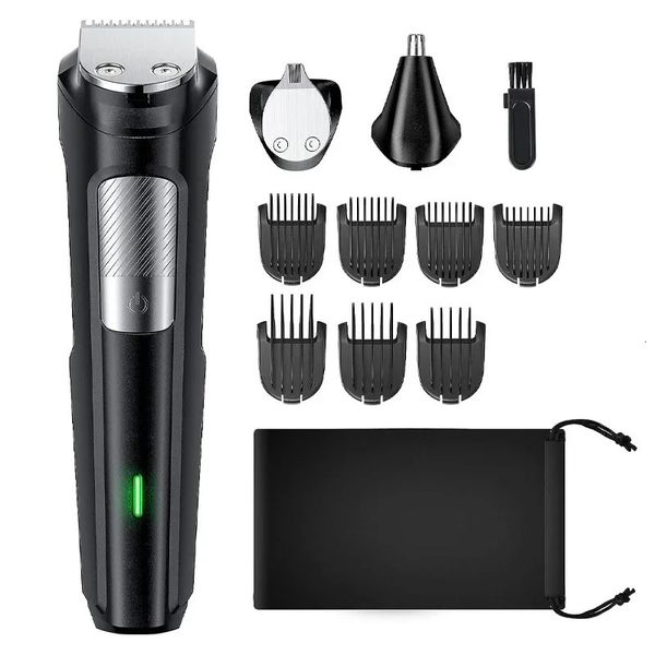 Aparador de barba e cabelo para homens, kit completo de aliciamento masculino, sem fio, recarregável, aparador de cabelo, aparador de nariz, barbeador elétrico 240116