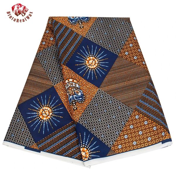 BintaRealWax 6 jardas/lote tecido africano padrão coroa material de poliéster para costura manual vestido feminino pano FP6494 240116