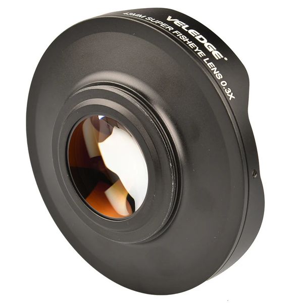 VELEDGE Adattatore per obiettivo Ultra Fisheye 37MM/43MM 0.3X HD Adattatore per obiettivo grandangolare Fisheye con cappuccio Solo per videocamere Videocamere 240115