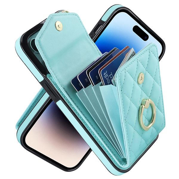 Custodia a Portafoglio a Tracolla per iPhone 15 Pro Max, Custodia per iPhone 14 Pro 13 12 11 Pro Max in Pelle PU Cordino e Polsino Regolabili con Slot per Schede e Cavalletto