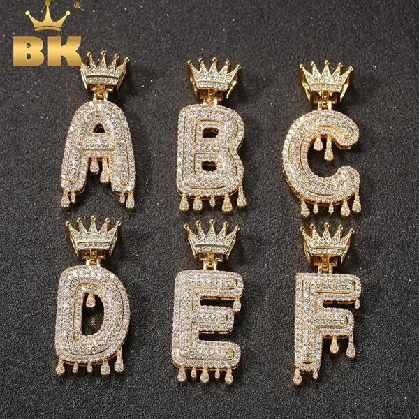 THE BLING KING Drip Crown Lettere Nome Collana Iced Out Cubic Zirconia 26 Bolla inglese Lettere iniziali Ciondolo Gioielli Regali 240115