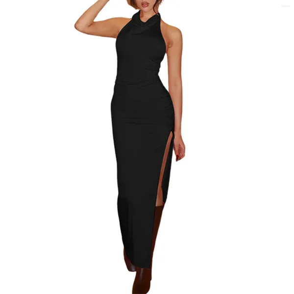 Lässige Kleider Damenmode Sexy Schlitzkleid Einfarbig Rückenfrei Slim Street Style Split Hängender Hals Plus-Size-Damenkleid Kleidung