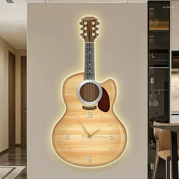 Orologi da parete Orologio per chitarra unico con luce a LED per la decorazione domestica degli amanti della musica