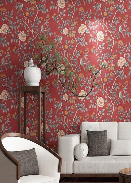 Blumentapete Blumenwandpapier Rot Gelb Blau Chinoiserie Retro Mädchenschlafzimmer8377299