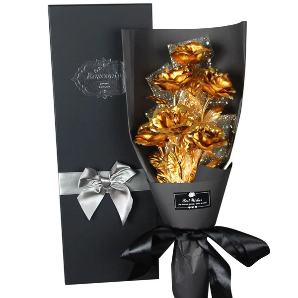 24K Foil placcato oro rosa Bouquet proposta regalo fiori scatola decorazioni di nozze San Valentino regalo creativo Golden Rose Drop 240117