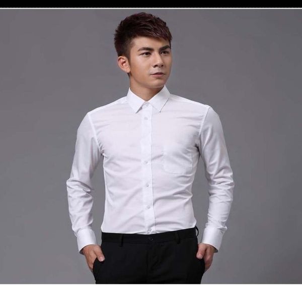 Белая хлопковая рубашка для жениха с длинным рукавом, мужские классические рубашки для официальных случаев 3105018
