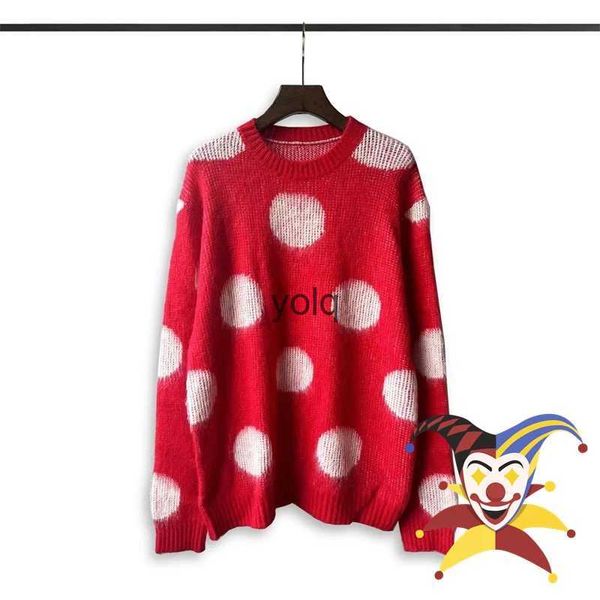 Suéteres masculinos Mohair Knit Red Dots Sweater Homens Mulheres Pescoço Redondo Oversize Sweatshirtsyolq