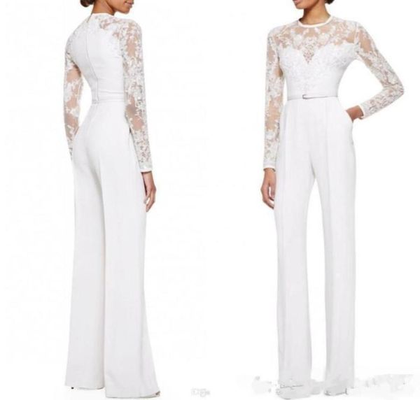 2019 nova calça branca mãe da noiva ternos macacão com mangas compridas renda embelezada feminina roupa de noite formal feita sob encomenda 203427681