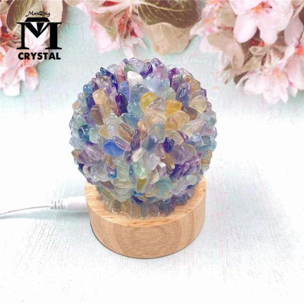 Trasportini per gatti Lampada in pietra di cristallo naturale USB Lampada da tavolo a luce notturna a colori Cluster di fluorite per camera da letto Comodino Apparecchio per la decorazione della casa Regalo