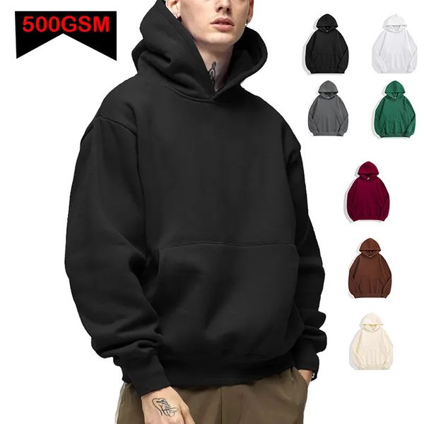 500gsm Ağır Ağır Moda Erkekler Hoodies Sonbahar Kış Katı Kalın Kalın Pamuk Üst Renk Sweatshirt Erkek 240117