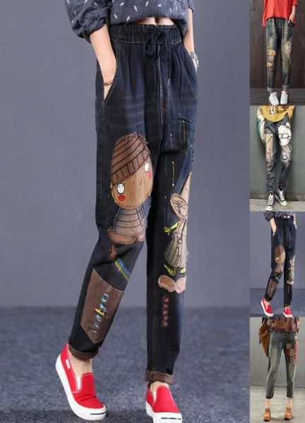 Calça jeans estampa floral cintura alta com bolsos mamãe reta slim verão casual pantalones4314782