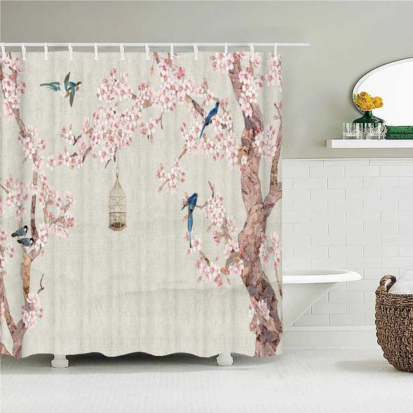 Cortinas de chuveiro paisagem chinesa pintura a tinta cortina de chuveiro à prova d'água cortina de banheiro tecido de poliéster de alta qualidade decoração de casa com gancho