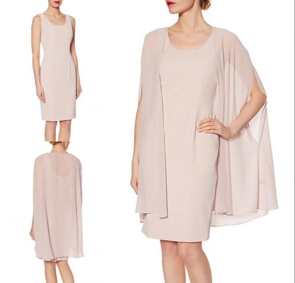 Blush al ginocchio in chiffon abiti per la madre della sposa eleganti abiti da sera formali abiti da sposo estivi giacca lunga ospite di nozze Dre3137362