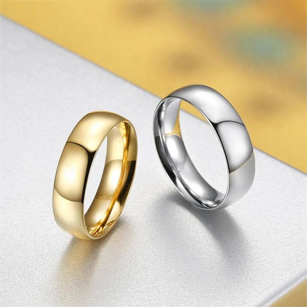 Anel simples de 6 mm clássico suave 14k ouro amarelo anéis de noivado de casamento para mulheres e homens joias