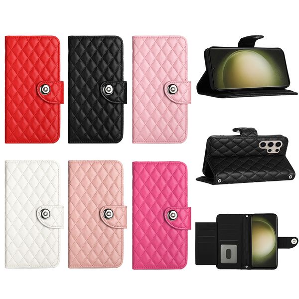 Checkered PU Leather Wallet Cases For Samsung S24 Plus A35 A55 A15 A05S A05 S23 FE A25 A24 A35 A54 A04E A14 Diamond Grain Multi-functional ID Card Slot Pocket Holder Pouch