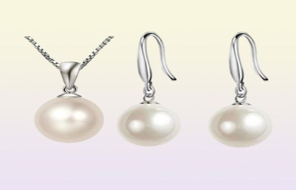 Set di gioielli di perle da donna di moda Set di catene in argento 925 misura 10 mm 12 mm Set di gioielli con orecchini a forma di perle di perle lisce 107981049