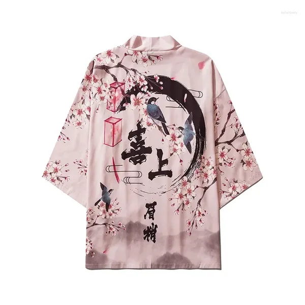 Ethnische Kleidung Tiktok The Same Kind Kimono Obi Yukata Haori Blumen- und Vogeldruck Strickjacke Damen Herren Japanischer Mantel Traditionell