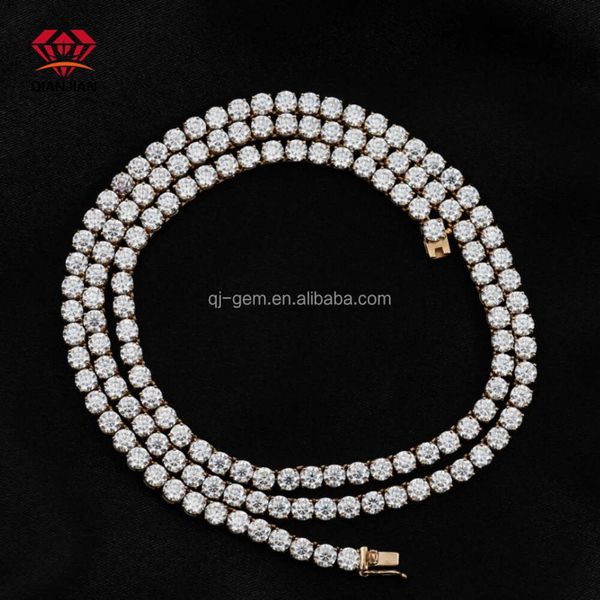 Qianjian Hip Hop Style 3Mm 4Mm 5Mm S Argent 14K 10K 12K Or Moissanite Collier Tennis Corde Chaîne