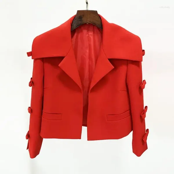 Jaquetas femininas moda de luxo 2024 primavera oco para fora 3d arco manga longa recortada curto blazer casaco marca vermelho solto jaqueta feminina topos