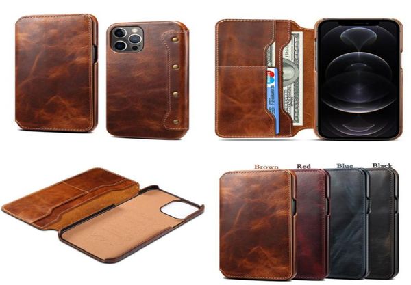 İPhone 13 için Orijinal Cowhide Folio Telefon Kılıfı 13 12 Mini 11 PRO Max XR XS SAMSUNG S10 S9 Note9 Çift Kart Yuvaları Gerçek Deri Cüzdan C2464112