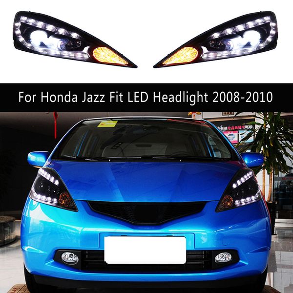Автозапчасти, фара автомобиля, DRL, дневные ходовые огни, стример, индикатор указателя поворота для Honda Jazz Fit, светодиодная фара в сборе 08-10