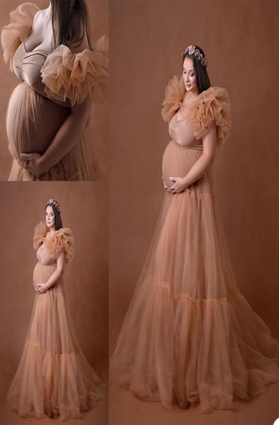 2021 элегантное шампанское размера плюс для беременных, пижама трапециевидной формы, платье, ночные рубашки с рюшами для Poshoot, нижнее белье, халат Nightwe3125664