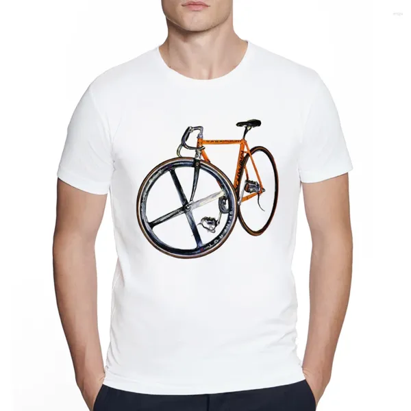 Camiseta masculina com engrenagem fixa, bicicleta, ciclista, pintura artística, estilo vintage, arte casual, camisetas masculinas da velha escola, manga curta