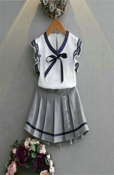 Verão meninas conjuntos de roupas camiseta saia algodão estilo faculdade terno crianças moda topos sets1919571