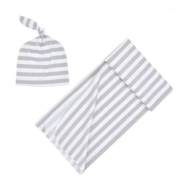 2 pçs embrulho recém-nascido dormir casa bonito gorro infantil cama menino menina swaddle cobertor listrado moda banho roupas de bebê set11176512