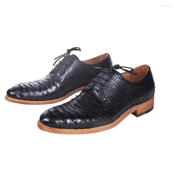 Sapatos de vestido Hulangzhishi Private Custom Boa Pele Homens Handmade Snake Couro Baixo Salto Lace-Ups Flat Business