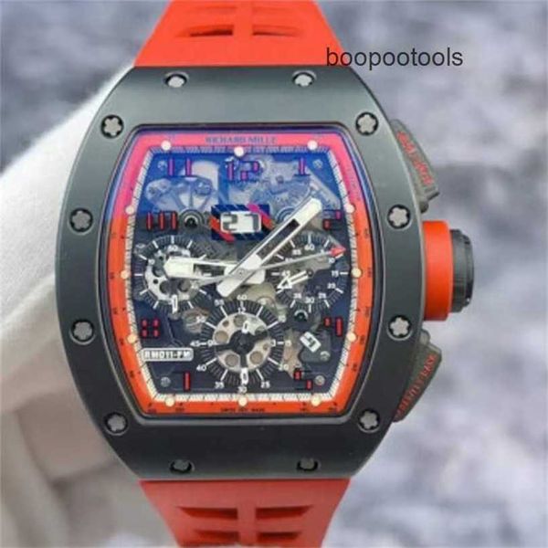 Orologio meccanico Cronografo Richardmill Orologi da polso di lusso Orologi da uomo Richardmill RM011FM Midnight Fire Global Edizione limitata di 88 nero rosso Hollowe JG69