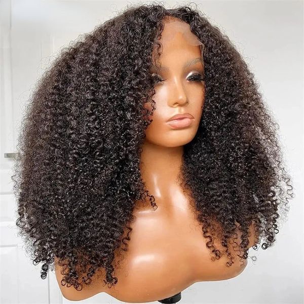 % 250 Yoğunluk Kısa Bob Afro Kıvırcık İnsan Saçlı Peruk 13x4 Kadınlar için Şeffaf Dantel Frontal Peruk Sentetik Full Dantel Ön Peruk Prepucked